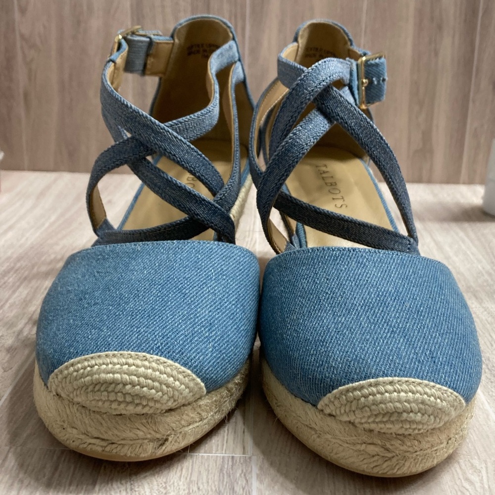 *Talbots Blue Denim Lyndsay Strappy Espadrille Wedges #IH
